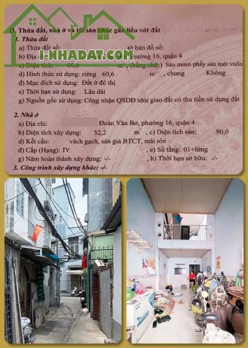 BÁN NHÀ QUẬN 4 GIÁ TỐT. 61M2. 3.5MX17M. 2 TẦNG. HẺM THÔNG. SỔ HOÀN CÔNG ĐẦY ĐỦ - 2