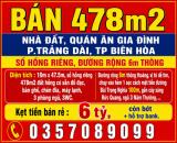 BÁN 478m2 NHÀ ĐẤT, QUÁN ĂN GIA ĐÌNH P.TRẢNG DÀI TP BIÊN HÒA, SỔ HỒNG RIÊNG, ĐƯỜNG 6m THÔNG