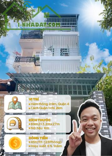 BÁN NHÀ TRỌ 3 TẦNG. 20 PHÒNG TẠI QUẬN 4. HIỆU SUẤT ĐẦU TƯ CAO. GẦN 90M2.SÁT Q1 - 1