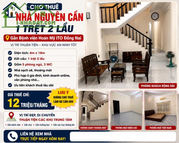 cho thuê nhà 2 lầu 1 trệt 5 phòng, kdc d2d Võ Thị Sáu, trung tâm Biên Hòa