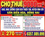CHO THUÊ 9000m2 KHO, NHÀ XƯỞNG CỤM KCN THIỆN TÂN, VĨNH CỬU, GẦN BIÊN HÒA, ĐỒNG NAI (XN225)