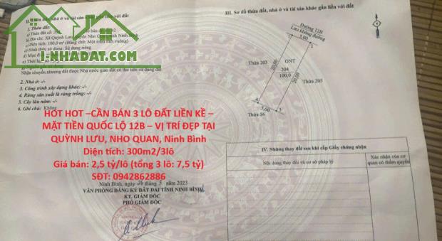 HOT HOT –CẦN BÁN 3 LÔ ĐẤT LIỀN KỀ – MẶT TIỀN QUỐC LỘ 12B – VỊ TRÍ ĐẸP TẠI QUỲNH LƯU, NHO