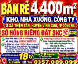 BÁN RẺ 4400m2 KHO, NHÀ XƯỞNG, CÔNG TY XÃ THIỆN TÂN, VĨNH CỬU, TP ĐỒNG NAI, SỔ HỒNG ĐẨT SKC