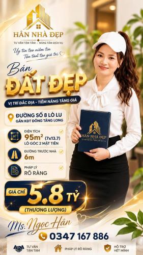 Đất đẹp góc 2 mặt tiền DDS8 Lò Lu.95m2, ngang bề thế 7x13.7. chỉ 5.8đ.Ms Hân 0347167886