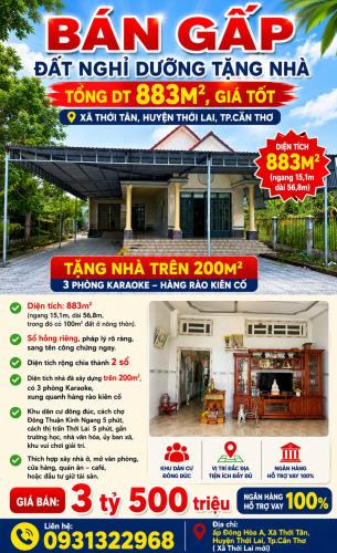 BÁN GẤP ĐẤT NGHỈ DƯỠNG TẶNG NHÀ TỔNG DT 883M2, GIÁ TỐT XÃ THỚI TÂN, HUYỆN THỚI LAI - 5