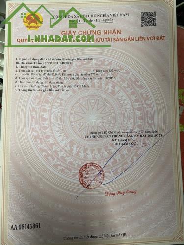 ĐẤT THỔ CƯ CHÁNH HIỆP (HIỆP AN), THỦ DẦU MỘT – DIỆN TÍCH 633,6M² – SỔ HỒNG RIÊNG – MẶT - 1