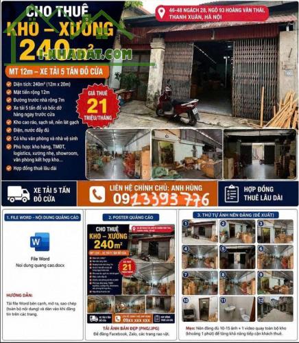 Cho thuê, văn phòng, kho ngõ 93, Hoàng Văn Thái, Phường Khương Đình, Quận Thanh Xuân, Hà