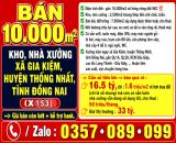 10000m2 BÁN RẺ KHO, NHÀ XƯỞNG XÃ GIA KIỆM, HUYỆN THỐNG NHẤT, TP ĐỒNG NAI, GẦN QL1A, QL20