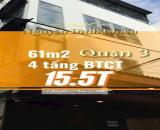 XE HƠI NGỦ TRONG NHÀ QUẬN 3, NGUYỄN ĐÌNH CHIỂU 61M2, NGANG 5.7M, 4 TẦNG 5PN CHỈ NHỈNH 15TỶ