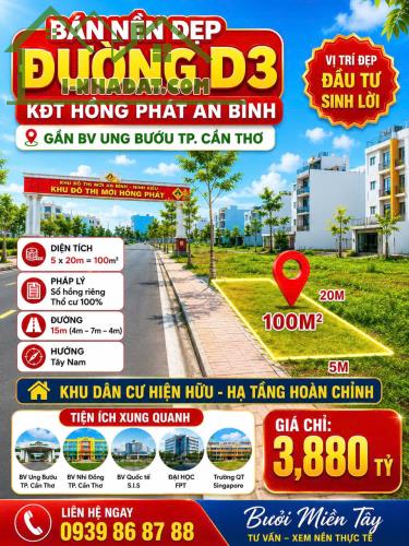 🏡 Bán nền D3 Hồng Phát An Bình – 100m2 – Giá chỉ 3,89tỷ - ALO 0939868788 Bưởi Miên Tây