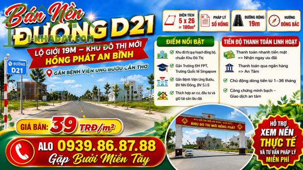 🏡 Bán Nền Đường D21- Lộ giới 19m – Khu Đô Thị Mới Hồng Phát Gần 📍Bệnh viện Ung Bướu