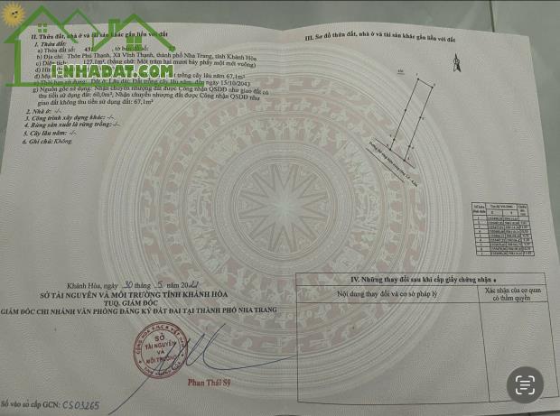 Bán đất thổ cư xã Vĩnh Thạnh giá chỉ 2.1tỷ