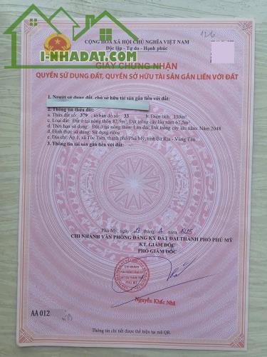 Bán đất Tóc Tiên, Châu Pha, Phú Mỹ 5x30m = 150m2 - 83m2 tc - 3
