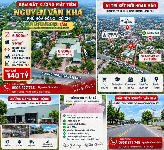 HIẾM – 6.800M² ĐẤT  MẶT TIỀN NGUYỄN VĂN KHẠ, CỦ CHI – CHỈ 140 TỶ